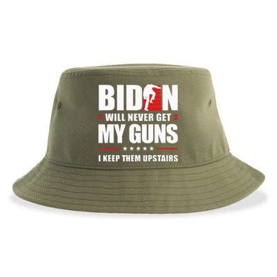 Biden Will Never Get My Guns I Keep Them Upstairs Sustainable Bucket Hat