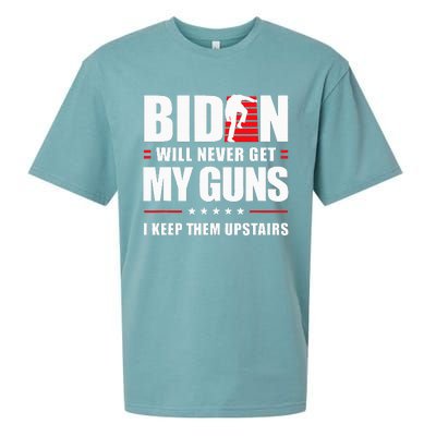 Biden Will Never Get My Guns I Keep Them Upstairs Sueded Cloud Jersey T-Shirt