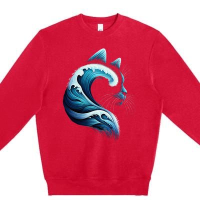 Blue Wave Of Cat Ladies Blue Cats Wave For Kamala Premium Crewneck Sweatshirt