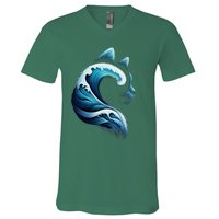 Blue Wave Of Cat Ladies Blue Cats Wave For Kamala V-Neck T-Shirt