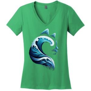 Blue Wave Of Cat Ladies Blue Cats Wave For Kamala Women's V-Neck T-Shirt