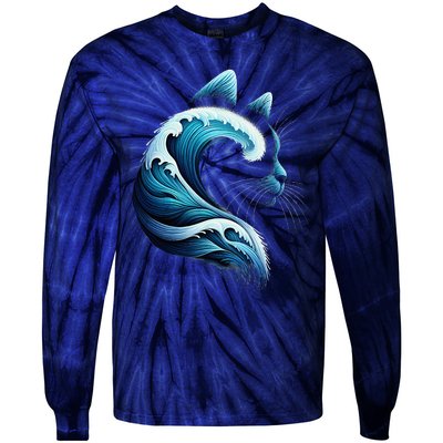 Blue Wave Of Cat Ladies Blue Cats Wave For Kamala Tie-Dye Long Sleeve Shirt