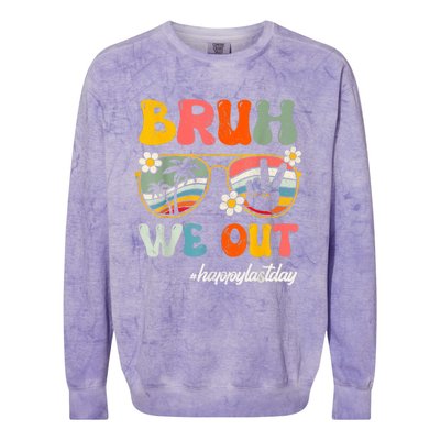 Bruh We Out Teachers Groovy Retro Happy Last Day Of School Colorblast Crewneck Sweatshirt