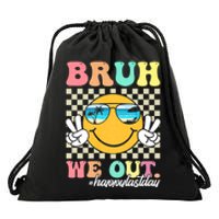 Bruh We Out Teachers Groovy Retro Happy Last Day Of School Drawstring Bag