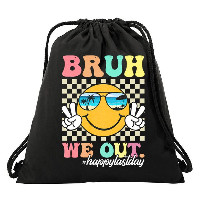 Bruh We Out Teachers Groovy Retro Happy Last Day Of School Drawstring Bag