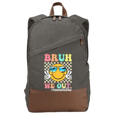 Bruh We Out Teachers Groovy Retro Happy Last Day Of School Cotton Canvas Backpack