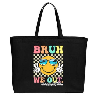 Bruh We Out Teachers Groovy Retro Happy Last Day Of School Cotton Canvas Jumbo Tote