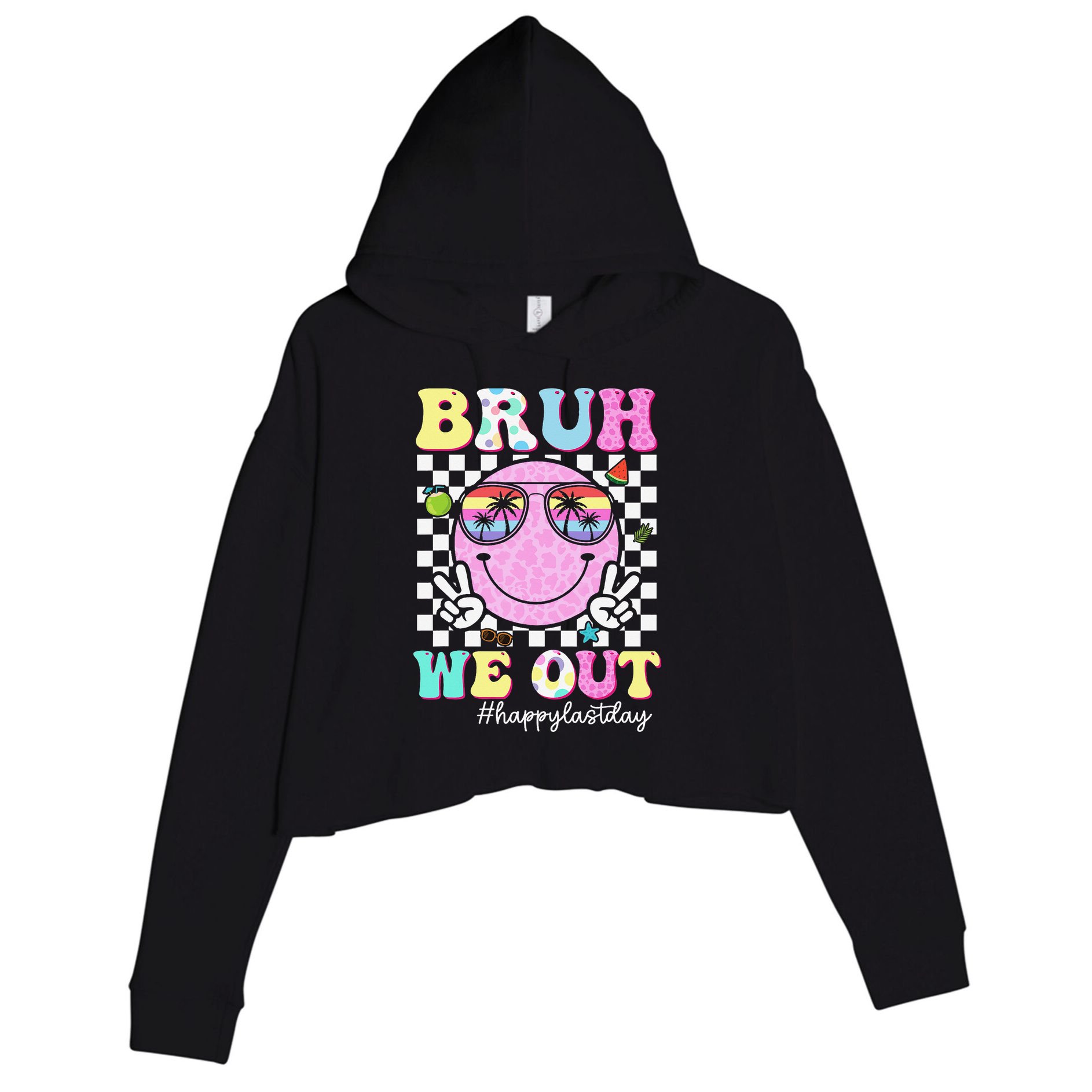 Bruh We Out Happy Last Day Of School Teacher Girl Summer Crop Fleece Hoodie