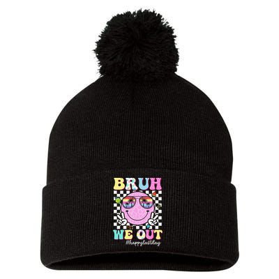 Bruh We Out Happy Last Day Of School Teacher Girl Summer Pom Pom 12in Knit Beanie