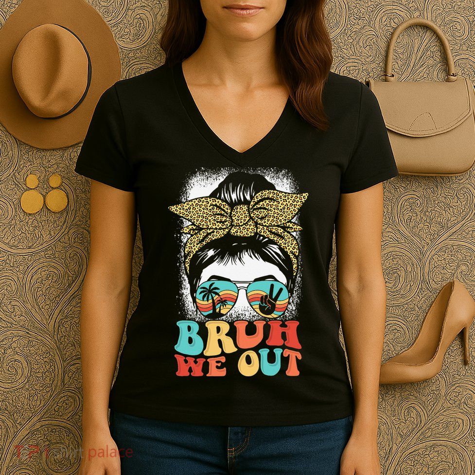 Bruh We Out Coquette Bow Happy Last Day Of School Summer Women's V-Neck T-Shirt