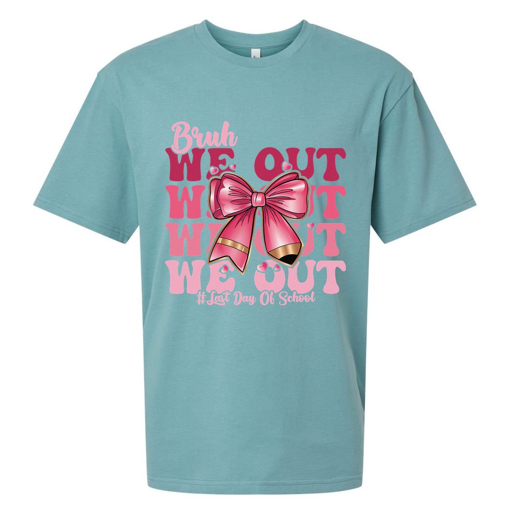 Bruh We Out Happy Last Day Of School Coquette Bow Summer Sueded Cloud Jersey T-Shirt