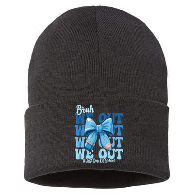 Bruh We Out Coquette Bow Happy Last Day Of School Sustainable Knit Beanie