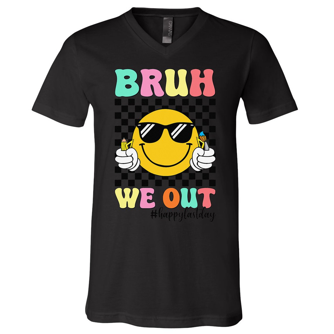 Bruh We Out Happy Last Day Of School Teacher Graduation V-Neck T-Shirt