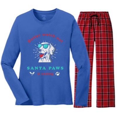 Better Watch Out Santa Paws Is Coming Vintage Christmas Gift Women's Long Sleeve Flannel Pajama Set 