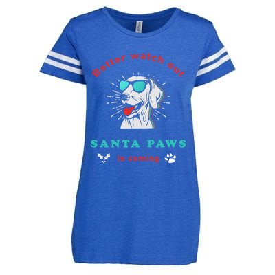 Better Watch Out Santa Paws Is Coming Vintage Christmas Gift Enza Ladies Jersey Football T-Shirt