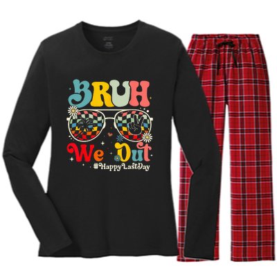 Bruh We Out Happy Last Day Of School Teacher Summer Women's Long Sleeve Flannel Pajama Set 