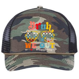 Bruh We Out Happy Last Day Of School Teacher Boy Girl Summer Retro Rope Trucker Hat Cap