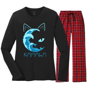 Blue Wave Of Cat Ladies Kamala Cat Typography Alphabet Cute Women's Long Sleeve Flannel Pajama Set 