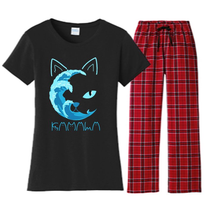 Blue Wave Of Cat Ladies Kamala Cat Typography Alphabet Cute Women's Flannel Pajama Set