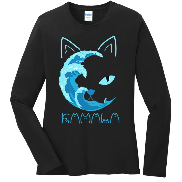 Blue Wave Of Cat Ladies Kamala Cat Typography Alphabet Cute Ladies Long Sleeve Shirt