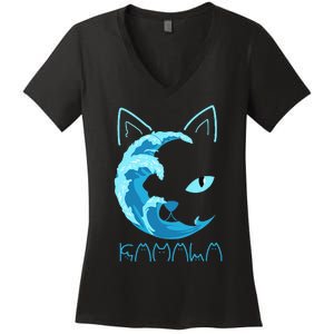 Blue Wave Of Cat Ladies Kamala Cat Typography Alphabet Cute Women's V-Neck T-Shirt