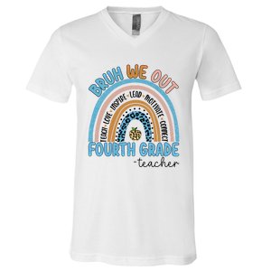 Bruh We Out Teachers Rainbow Last Day Of School 4Th Grade Gift V-Neck T-Shirt