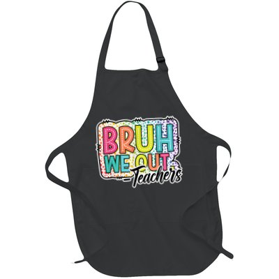 Bruh We Out Teachers Cute End Of School Year Summer Groovy Full-Length Apron With Pockets