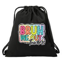 Bruh We Out Teachers Cute End Of School Year Summer Groovy Drawstring Bag