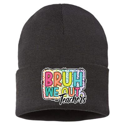 Bruh We Out Teachers Cute End Of School Year Summer Groovy Sustainable Knit Beanie
