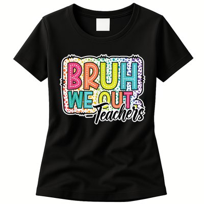 Bruh We Out Teachers Cute End Of School Year Summer Groovy Womens T-Shirt