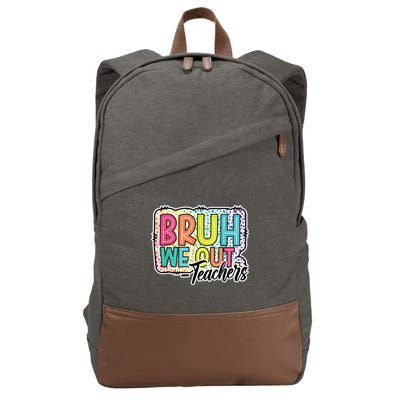 Bruh We Out Teachers Cute End Of School Year Summer Groovy Cotton Canvas Backpack