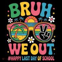 Bruh We Out Teachers Happy Last Day Of School Groovy Drawstring Bag