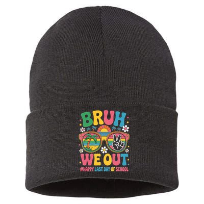 Bruh We Out Teachers Happy Last Day Of School Groovy Sustainable Knit Beanie