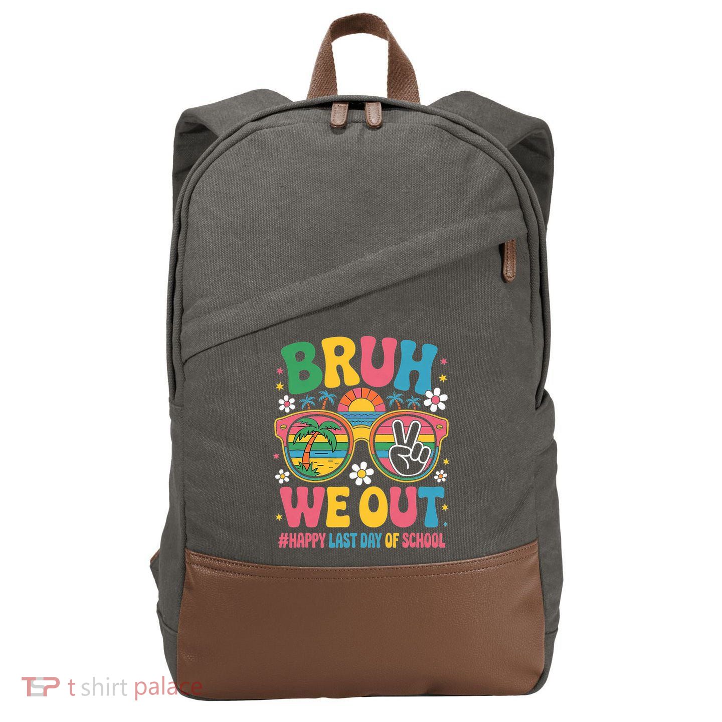 Bruh We Out Teachers Happy Last Day Of School Groovy Cotton Canvas Backpack
