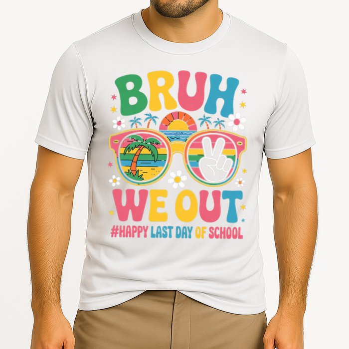 Bruh We Out Teachers Happy Last Day Of School Groovy Cooling Performance Crew T-Shirt