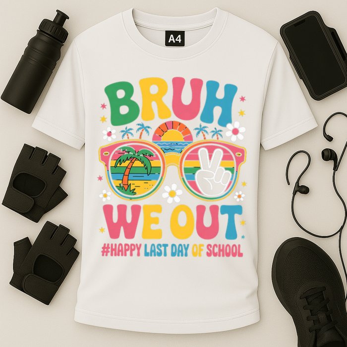Bruh We Out Teachers Happy Last Day Of School Groovy Cooling Performance Crew T-Shirt