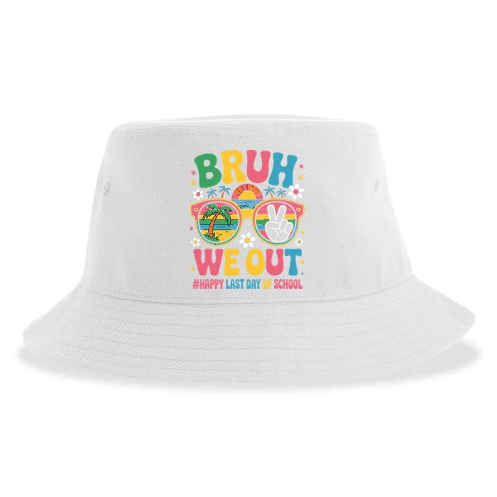 Bruh We Out Teachers Happy Last Day Of School Groovy Sustainable Bucket Hat