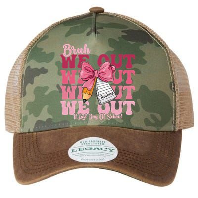 Bruh We Out Coquette Bow Happy Last Day Of School Groovy Legacy Tie Dye Trucker Hat
