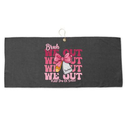 Bruh We Out Coquette Bow Happy Last Day Of School Groovy Large Microfiber Waffle Golf Towel