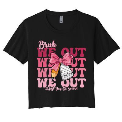 Bruh We Out Coquette Bow Happy Last Day Of School Groovy Crop Top