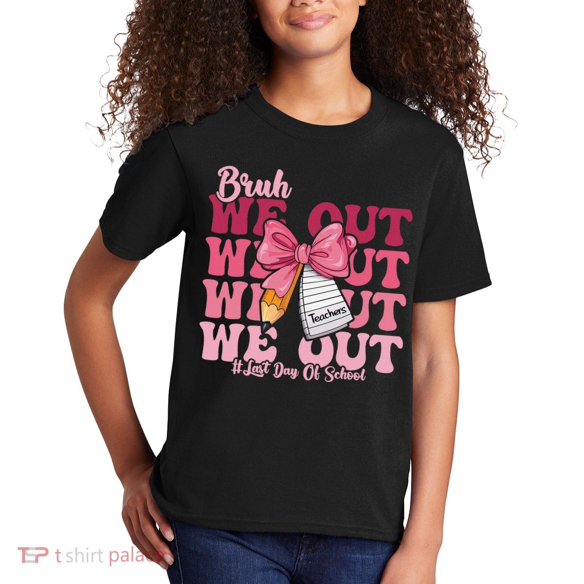 Bruh We Out Coquette Bow Happy Last Day Of School Groovy Kids T-Shirt