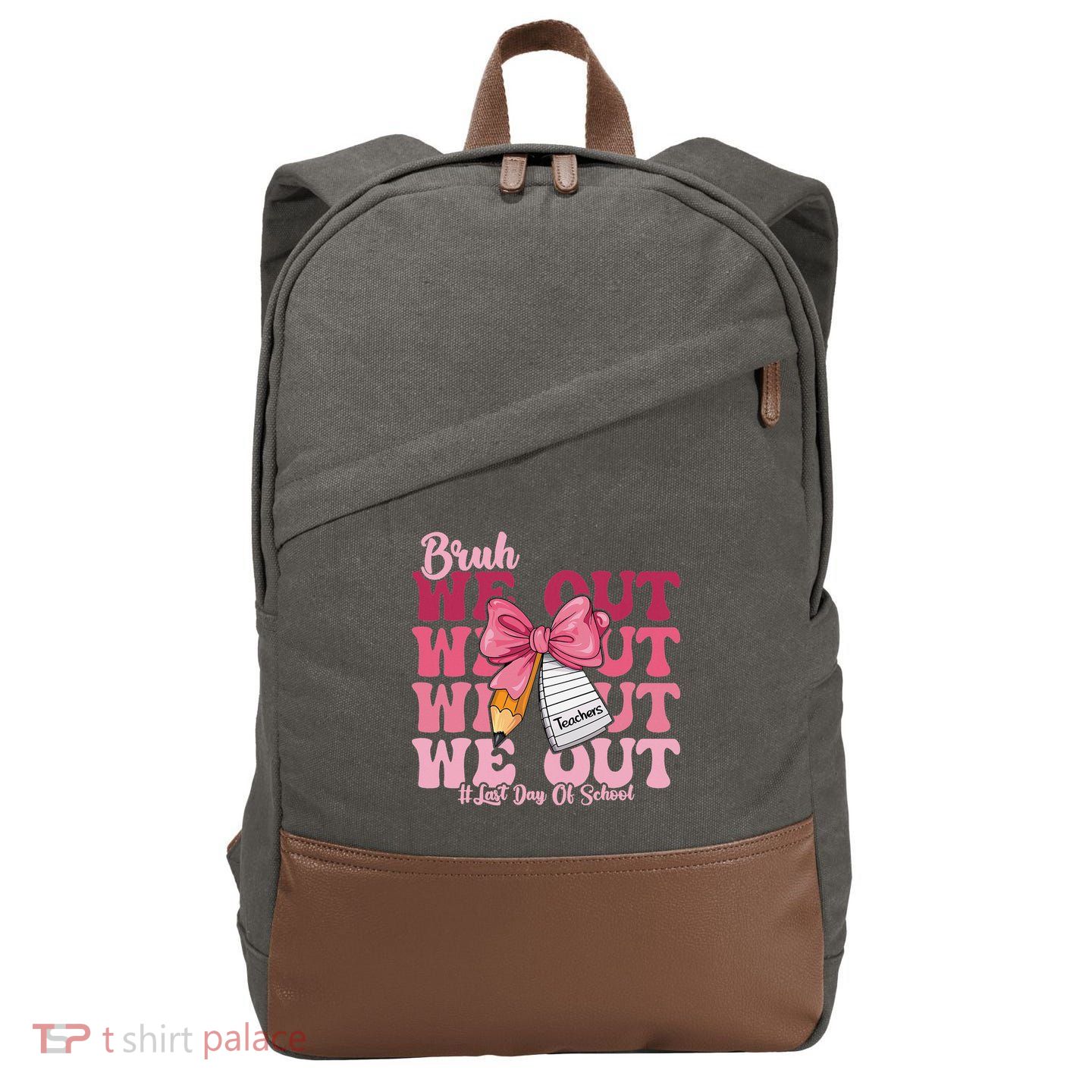 Bruh We Out Coquette Bow Happy Last Day Of School Groovy Cotton Canvas Backpack
