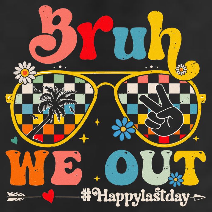 Bruh We Out Happy Last Day Of School Teacher 7 Panel Mesh Trucker Snapback Hat
