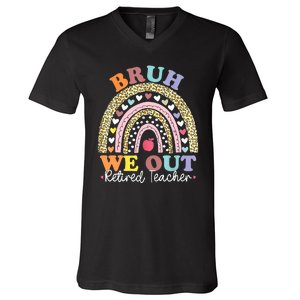 Bruh We Out Boho Rainbow Leopard Retired Teacher Gift V-Neck T-Shirt