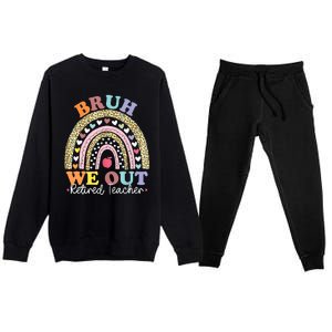 Bruh We Out Boho Rainbow Leopard Retired Teacher Gift Premium Crewneck Sweatsuit Set