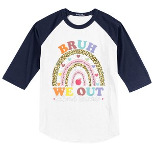 Bruh We Out Boho Rainbow Leopard Retired Teacher Gift Baseball Sleeve Shirt