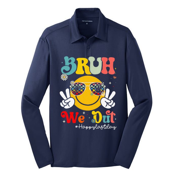 Bruh We Out Happy Last Day Of School Teacher Boy Girl Summer Silk Touch Performance Long Sleeve Polo