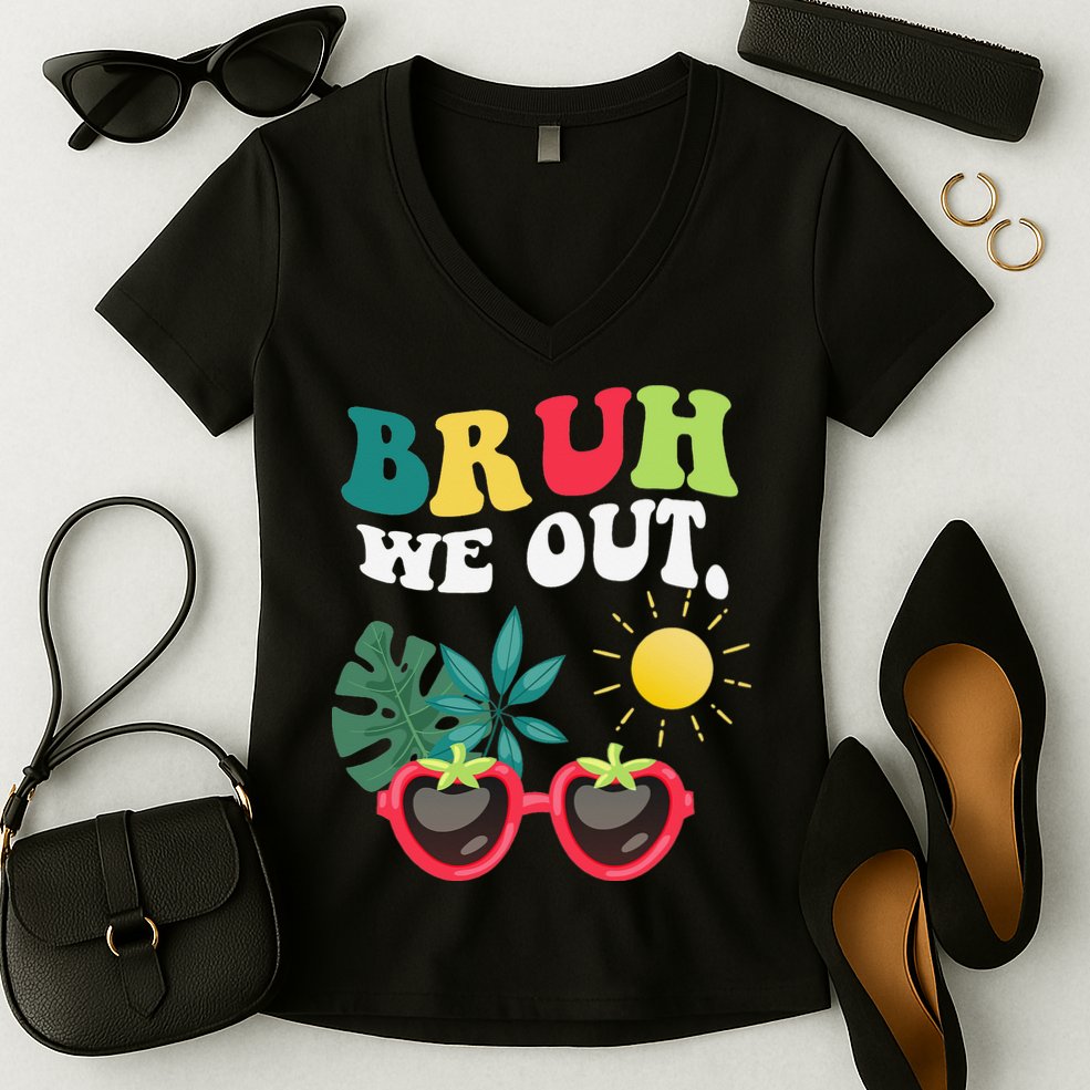 Bruh We Out Teachers Student Summer Happy Last Day Of Women's V-Neck T-Shirt