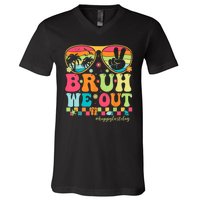 Bruh We Out Teachers Glasses Happy Last Day Of School Groovy Gift V-Neck T-Shirt