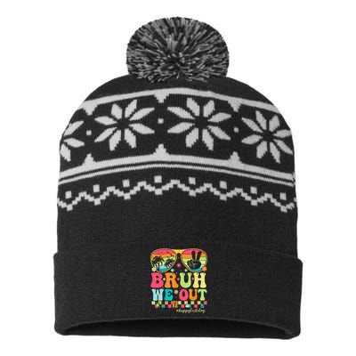 Bruh We Out Teachers Glasses Happy Last Day Of School Groovy Gift USA-Made Snowflake Beanie